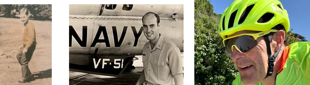 Images Bruce as young kid, VF-51 intel officer and current day cyclist